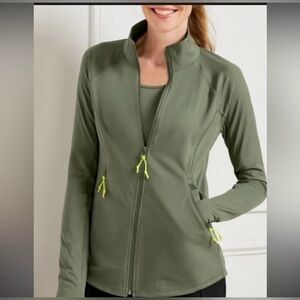T by Talbots Petite Performance Interlock Mock Neck Jacket P green new women top